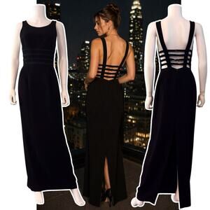 Andrea Polizzi Black Column Gown Strappy Back Formal Dress Size 4 Goth Glam Y2K